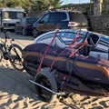 Reacha Sport Beach Bike Trailer loaded up with gear on a beach